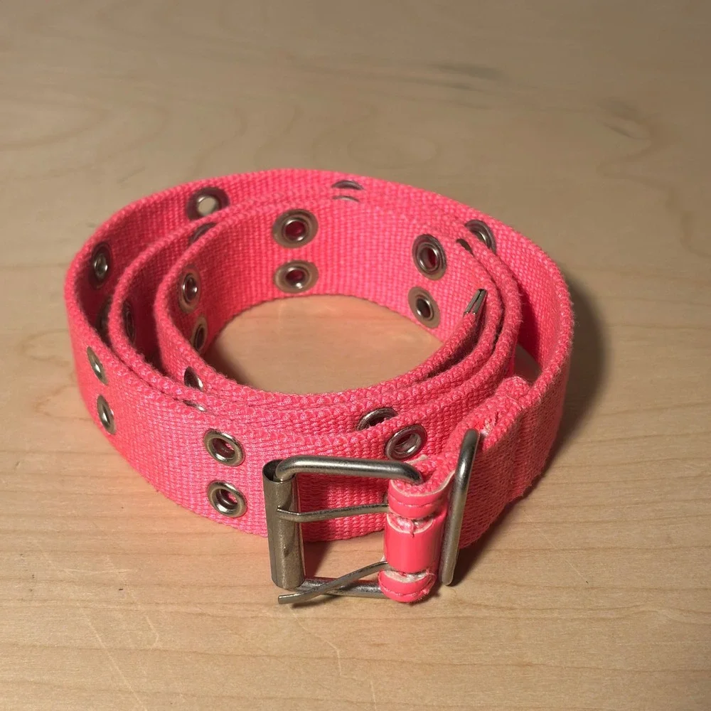 Pink Canvas Grommet Belt Women Sz L Double Hole Y2K Accessory Emo Punk Neon